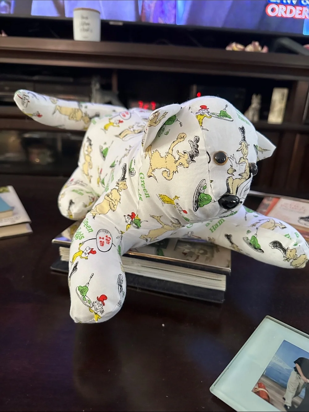 Handcrafted White Dr. Seuss Themed Fabric Cat Plush - Picture 6 of 7